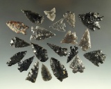 Group of 20 assorted obsidian arrowheads found in Nevada. Largest is 1