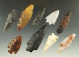 Group of nine attractive arrowheads found in Nevada, largest is 2 5/8