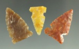Set of three sidenotch points found in Mesa County Colorado made from various materials.