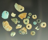 20 piece set of Hohokam turquoise beads and pendants found in Cibolo County New Mexico.