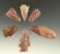 Set of six Alibates Flint arrowheads and Knives found in Kansas, largest is 2 5/16