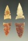 Set of four Plains Sidenotch arrowheads found in Kansas, largest is 1 1/16