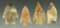 Set of four assorted Plains arrowheads made from beautiful agate materials, largest is 1 1/4