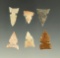 Set of six Plains Sidenotch arrowheads, largest is 15/16