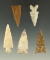 Set of five assorted arrowheads found in Kansas, all in nice condition. Largest is 1 9/16