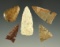 Set of five arrowheads found in Kansas, largest is 1 7/16