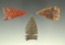 Set of three very nice Plains area arrowheads, largest is 1 3/8
