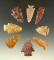 Group of eight nice arrowheads found in Kansas, largest is 1 1/2