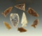 Set of eight arrowheads made from Knife River Flint found in the Dakotas.