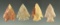 Set of four nice arrowheads - Plains region, one is made from Highly translucent agate.
