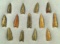 Set of 13 assorted Triangular Arrowheads from the Midwest/Southwest U. S. Largest is 1 5/8