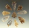 Set of 10 arrowheads found in the Dakotas, largest is 1 3/8