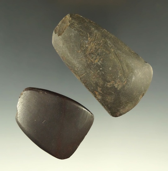 Pair of miniature Celts found in Iowa, the smaller one is Hematite.. Largest is 2 3/4".