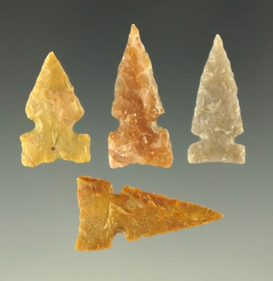 Set of four Plains Sidenotch points in excellent condition. Largest is 1 1/16".