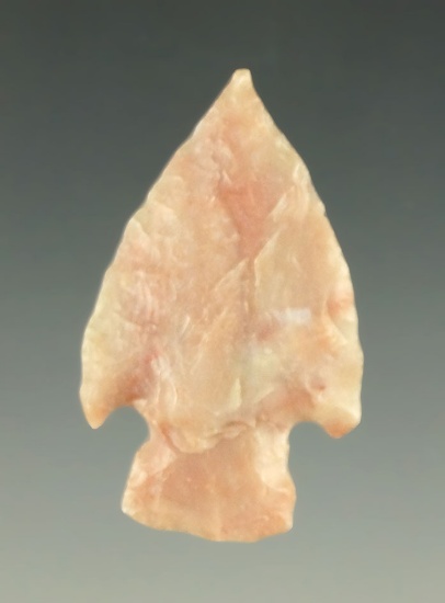 1 7/16" Texas arrowhead made from attractive pink and white chalcedony.