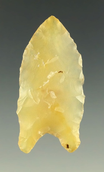 1 5/8" Plains region Dartpoint made from Highly translucent yellow agate.