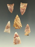 Set of six arrowheads found in Kansas, all in good condition. Largest is 1 1/16