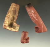 Set of three damaged stone pipes found in the Plains region, one  is Gault site in Rice County KS.