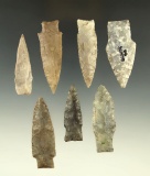 Set of seven Texas area arrowheads, largest is 2 3/8