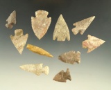 Group of 10 assorted Texas arrowheads, largest is 1 5/8