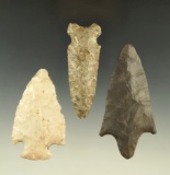 Set of three Midwestern Flint Knives, largest is 3 3/8