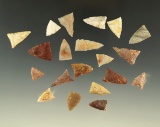 Set of 20 Triangular arrowheads found in Kansas, largest is 1