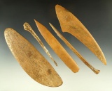 Set of five bone artifacts found in the Dakotas including awls and 