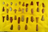 Large group of over 30 assorted arrowheads from various locations, largest is 1 1/2