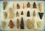 Nice set! Group of 21 assorted arrowheads in good condition from various locations.