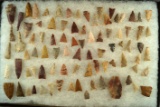 Large group of over 80 assorted arrowheads in various styles and conditions found in Kansas.