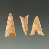 Set of three Garza points found by Kaye Don Bruce in Texas, largest is 7/8