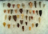 Group of 39 assorted arrowheads from Texas, Colorado and Kansas - various materials.