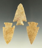 Set of three arrowheads found in Kansas, largest is 1 11/16