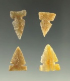 Set of four nice Sidenotch arrowheads made from beautiful material found in North Dakota.