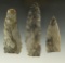 Set of three Coshocton Flint Paleo Artifacts including a Lance, Knife and broken Lanceolate Blade.