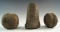 Set of three stone tools found in Ohio including a grooved weight, a Hammerstone and a pestle.