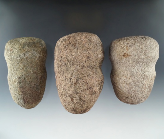 Set of three grooved Hammerstones found in Michigan, largest is 3 3/4". All are nice examples.