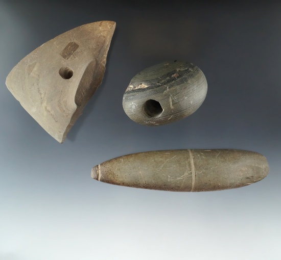 Set of three damage slate artifacts that make excellent study examples, largest is 4 1/2".