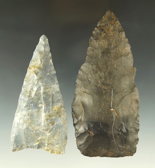 Pair of Archaic Knives, Coshocton Flint found in Wayne & Huron Co., Ohio. Largest is 4 7/16".