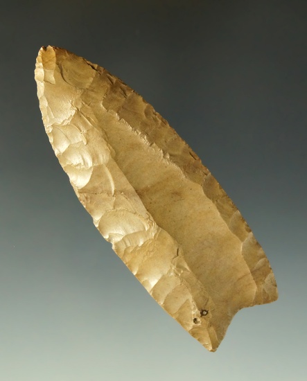 3 7/16" nicely fluted Paleo Clovis found in Bradley Co., Tennessee. Comes with a Stermer COA.