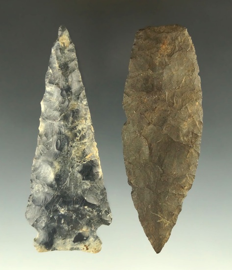 Pair of nice Ohio flaked artifacts including a Archaic Cornernotch and a 3 5/16" Paleo Lanceolate.