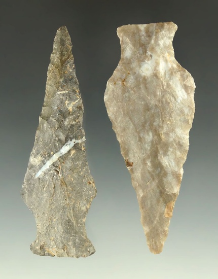 Pair of Ashtabula points found in Ohio, one is Ex. Mel Wilkins. Largest is 3 1/16".