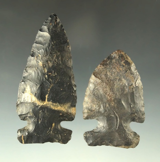 Pair of Archaic Sidenotch Points made from Coshocton Flint in nice condition. Largest is 3 11/16".