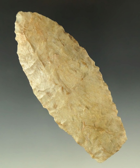 Excellent style on this 4" Paleo Lanceolate found in Holmes Co., Ohio. Ex. Miller, Smedal.