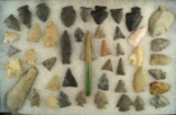 Group of assorted field found Flint arrowheads and a Knife from the late Dr. Jim Mills collection.