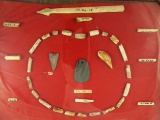 Very nice framed group of flint, stone and bone artifacts - Doxle Site in Ohio Co., West Virginia.