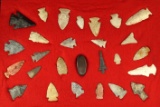 Large group of assorted Ohio arrowheads, largest is 2 1/16