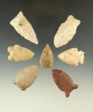 Set of seven assorted arrowheads found in Ohio and Kentucky, largest is 1 13/16