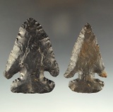 Pair of Coshocton Flint Thebes Bevels that are restored, both found in Ohio. Largest is 2 13/16