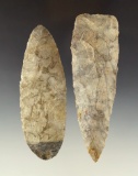 Pair of large Coshocton Flint Blades which are nicely colored, both found in Ohio. Largest is 4 7/8